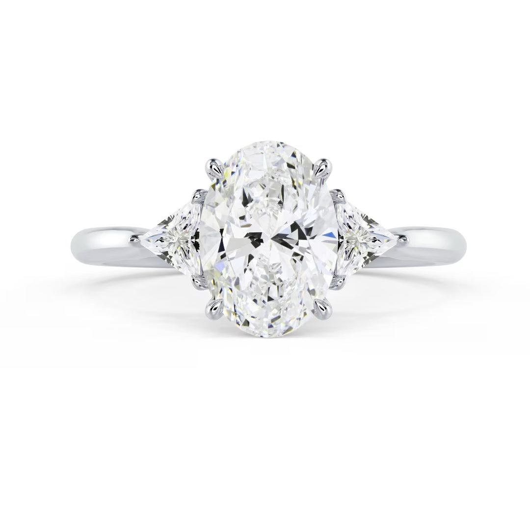 1.5 carat oval three stone engagement ring lab grown diamond E VS1 USA