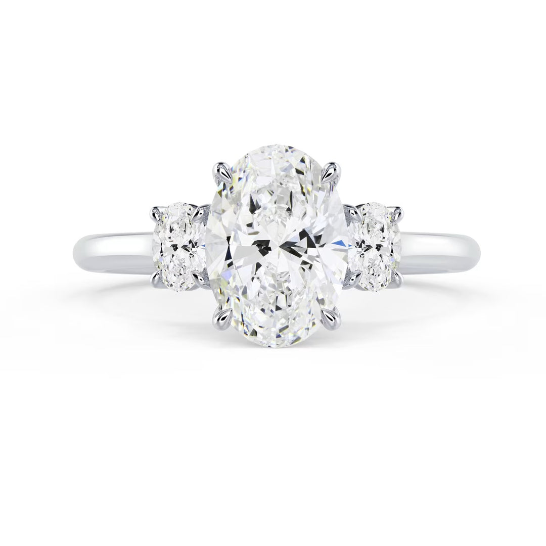 1.5 carat oval three stone engagement ring lab grown diamond E VS2 USA