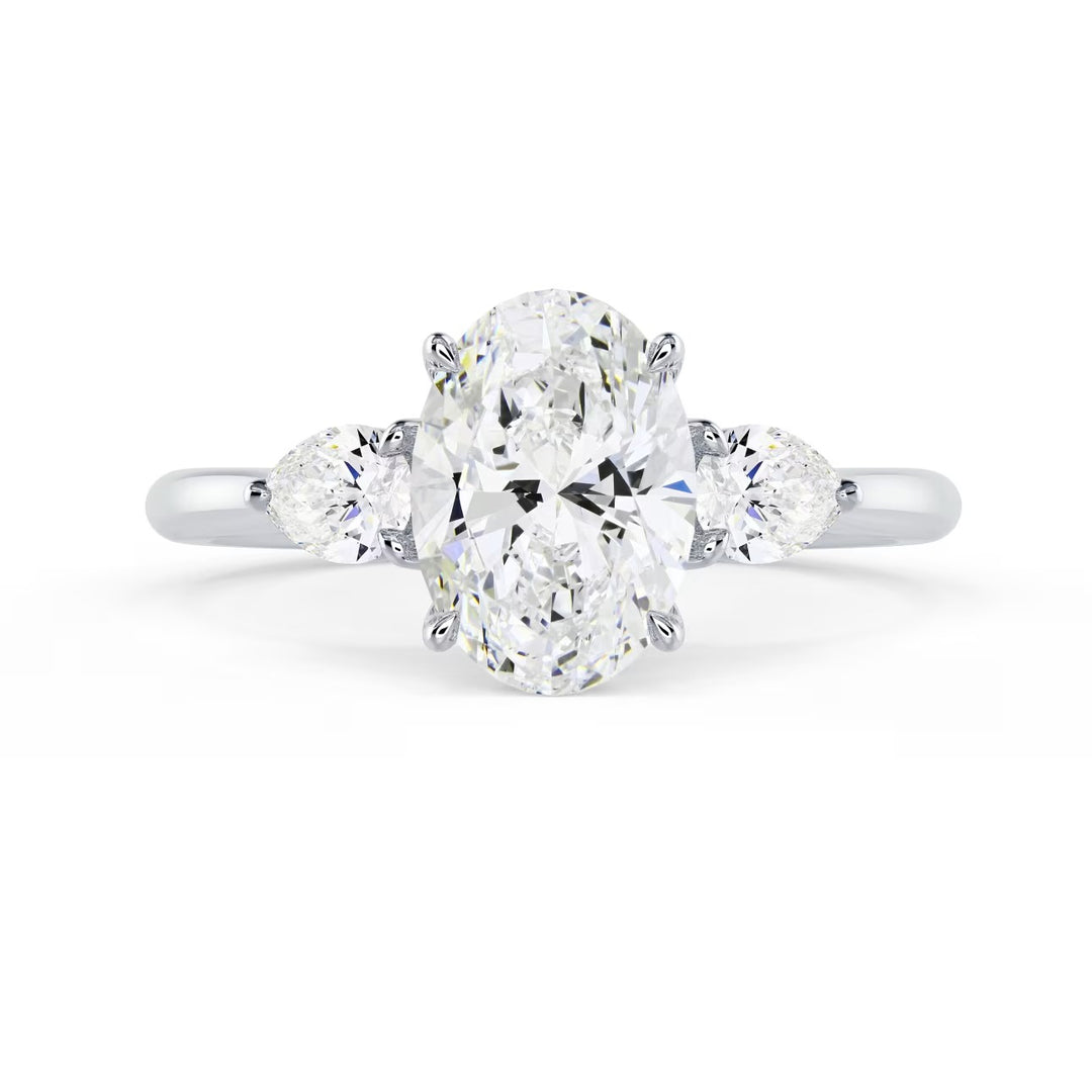 1.5 carat oval three stone engagement ring lab grown diamond E VS2 USA