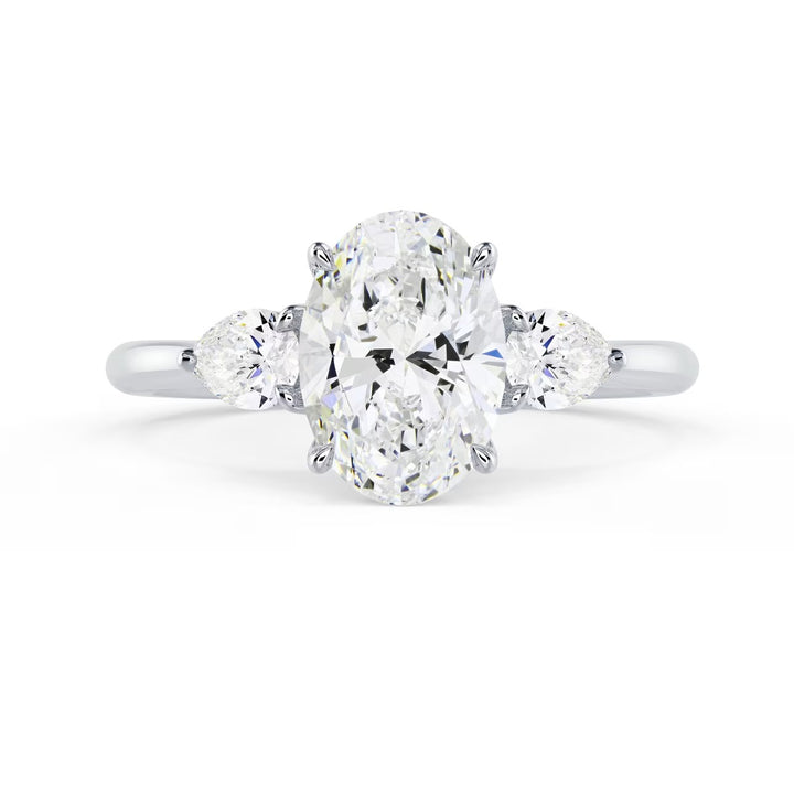 1.5 carat oval three stone engagement ring lab grown diamond E VS2 USA