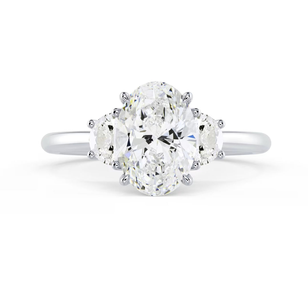 1.5 carat oval three stone engagement ring lab grown diamond E VS2 USA