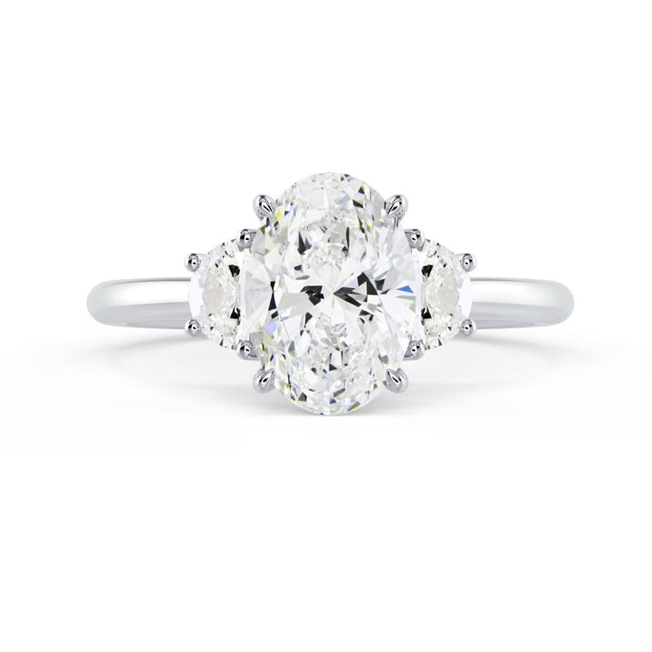 1.5 carat oval three stone engagement ring lab grown diamond E VS2 USA