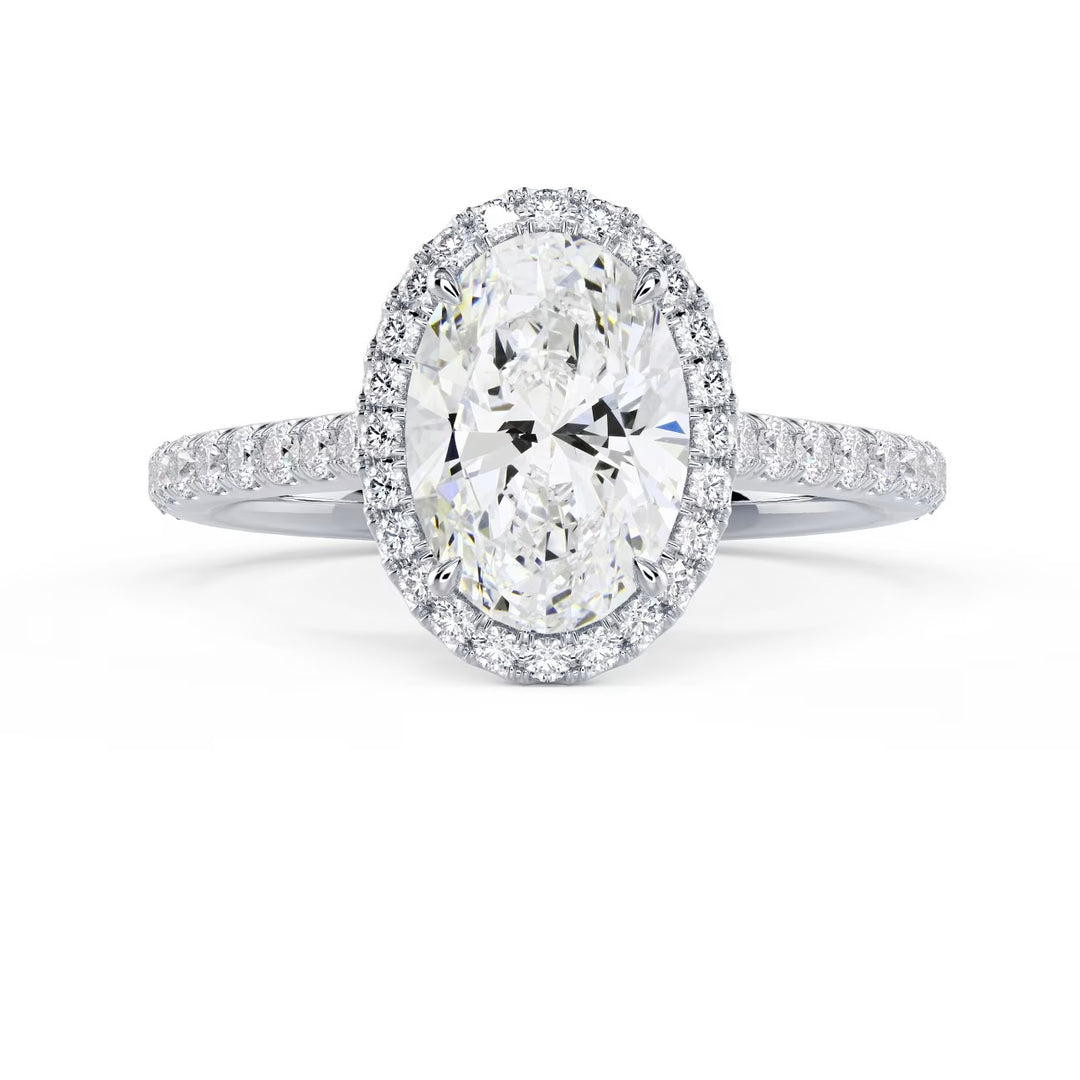oval cut lab grown diamond halo cathedral pave engagement ring 1.5 carat E VS2
