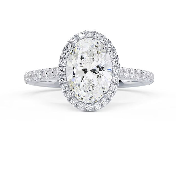 oval cut lab grown diamond halo cathedral pave engagement ring 1.5 carat E VS2