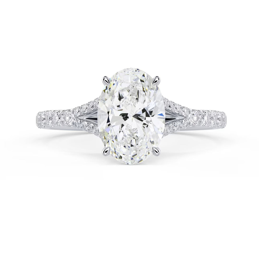 oval cut lab grown diamond split shank pave engagement ring 1.5 carat E VS1
