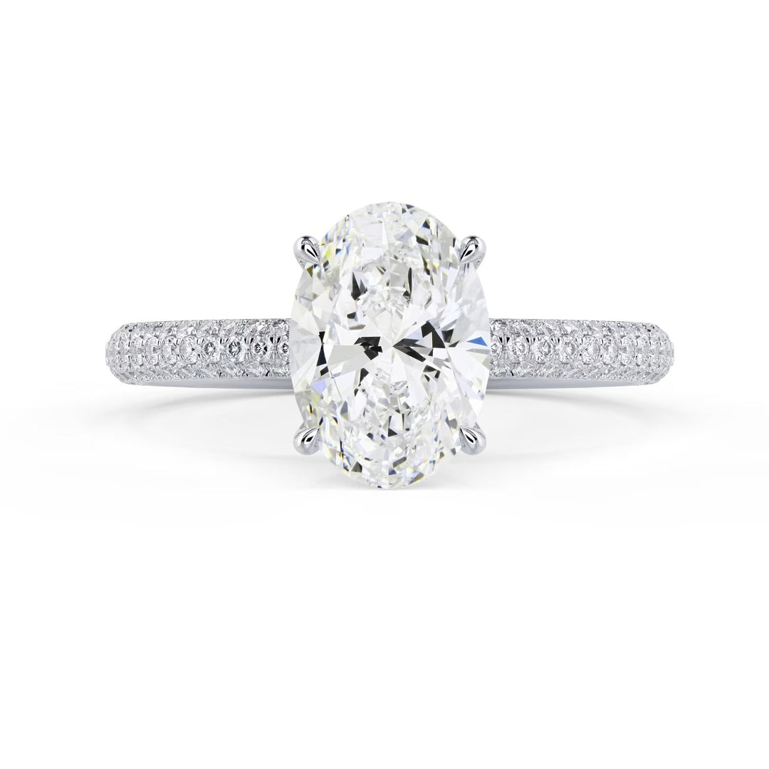 oval cut lab grown diamond three side pave engagement ring 1.5 carat E VS2