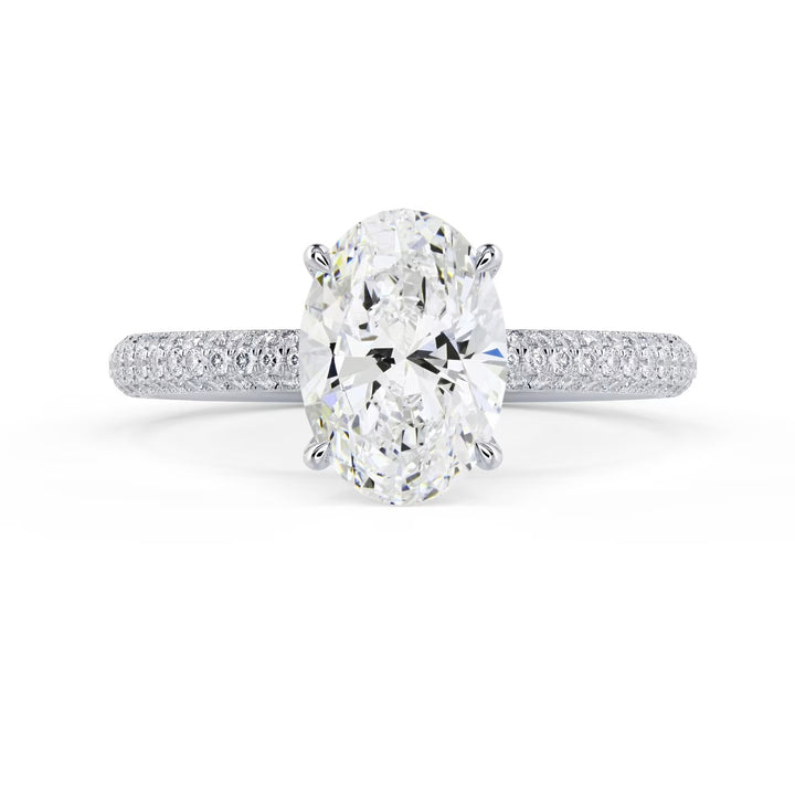 oval cut lab grown diamond three side pave engagement ring 1.5 carat E VS2