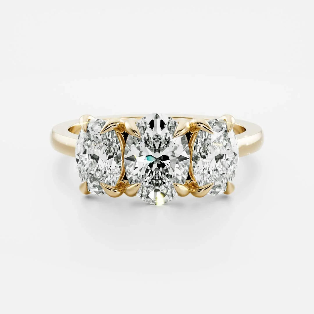 1.5 carat oval three stone engagement ring lab grown diamond IGI certified
