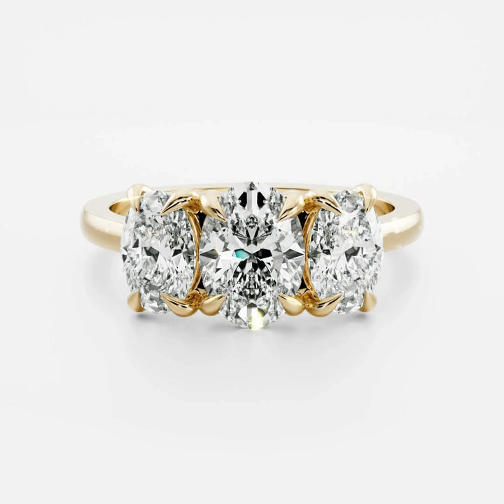 1.5 carat oval three stone engagement ring lab grown diamond IGI certified