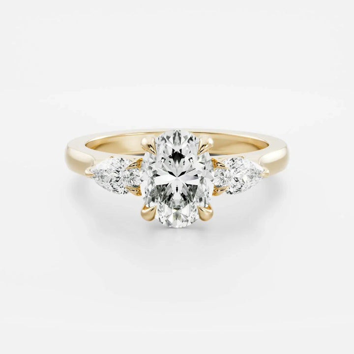 1.5 carat oval three stone engagement ring lab grown diamond IGI certified