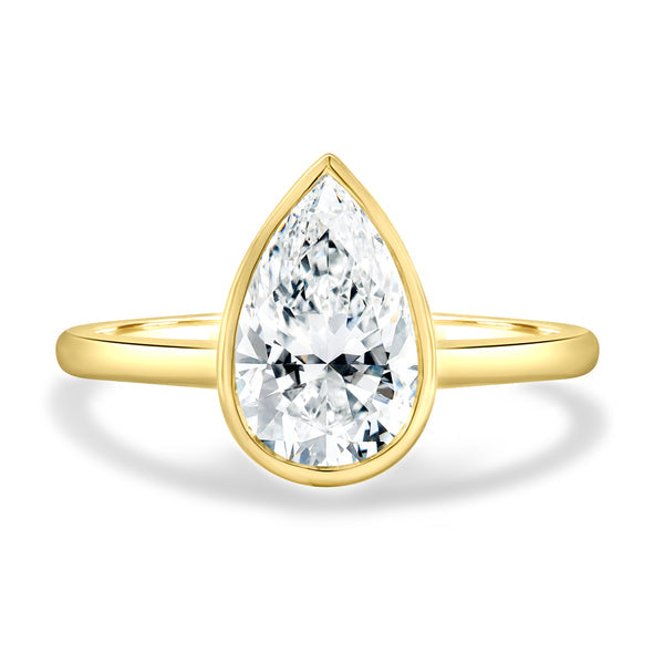 bezel set pear lab grown diamond cathedral engagement ring 1.50 carat E VS1 USA