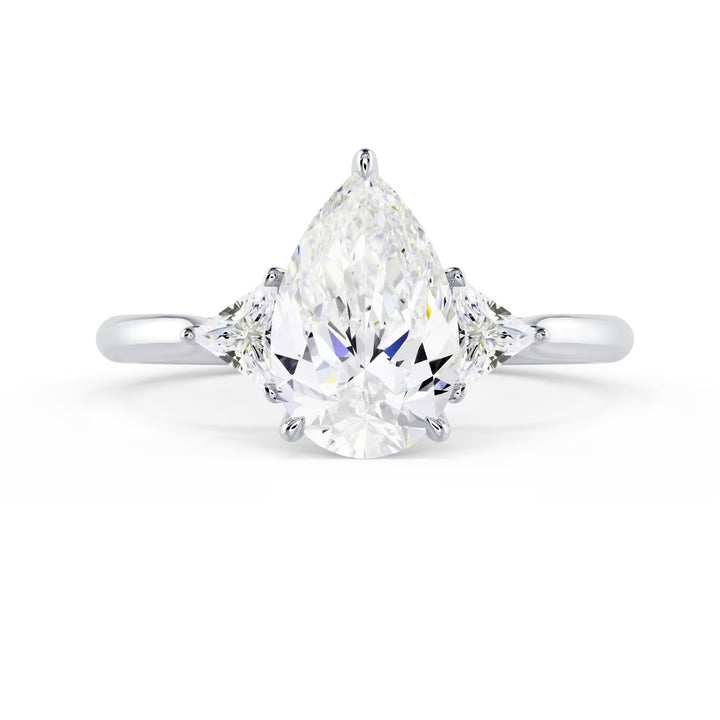1.5 carat pear cut lab grown diamond three stone engagement ring