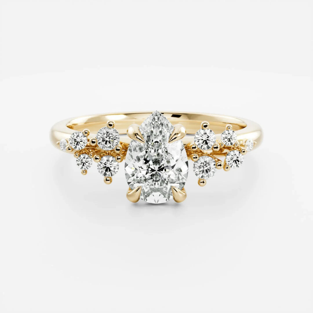 1.5 carat pear cluster engagement ring lab grown diamond IGI certified