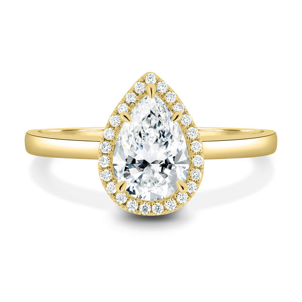 round halo pavé lab grown diamond engagement ring 1.50 carat E VS1 USA