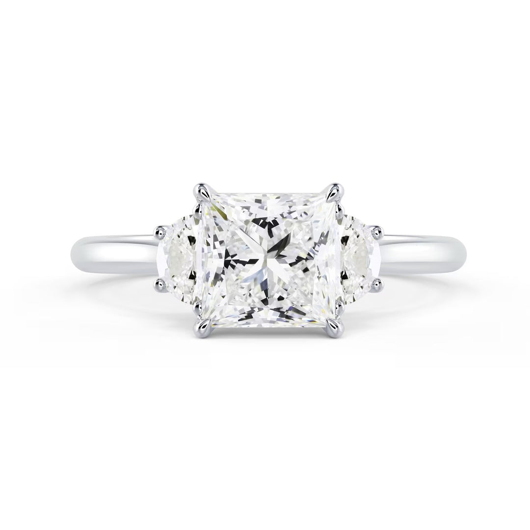 princess cut lab grown diamond three stone engagement ring 1.5 carat E VS2