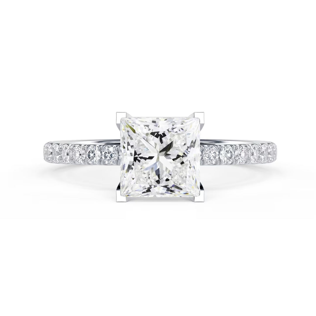 princess cut lab grown diamond pave engagement ring 1.5 carat E VS2