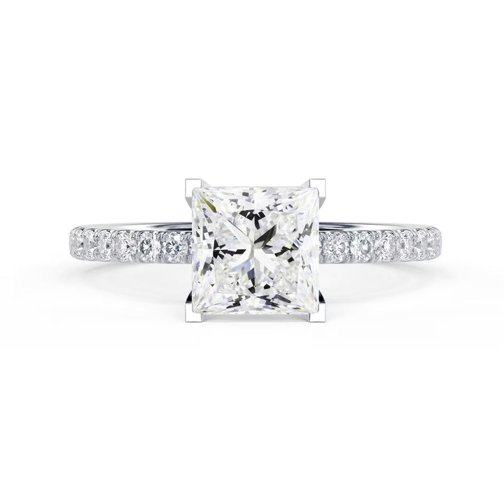 princess cut lab grown diamond pave engagement ring 1.5 carat E VS2