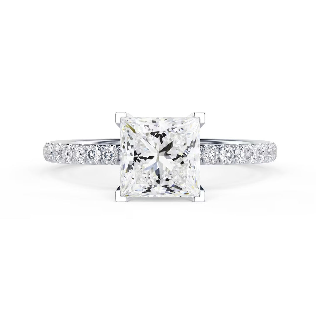 princess cut lab diamond engagement ring pavé band
