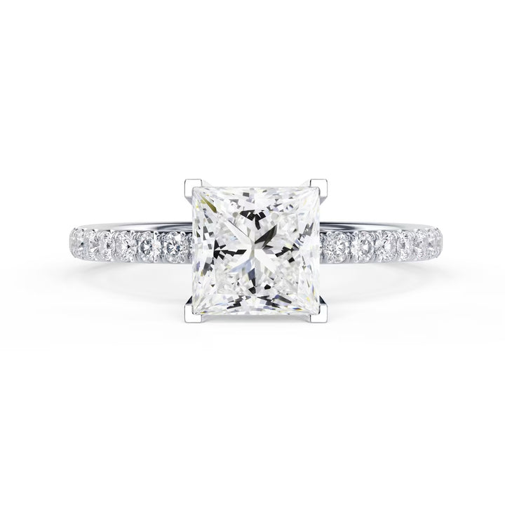 princess cut lab diamond engagement ring pavé band