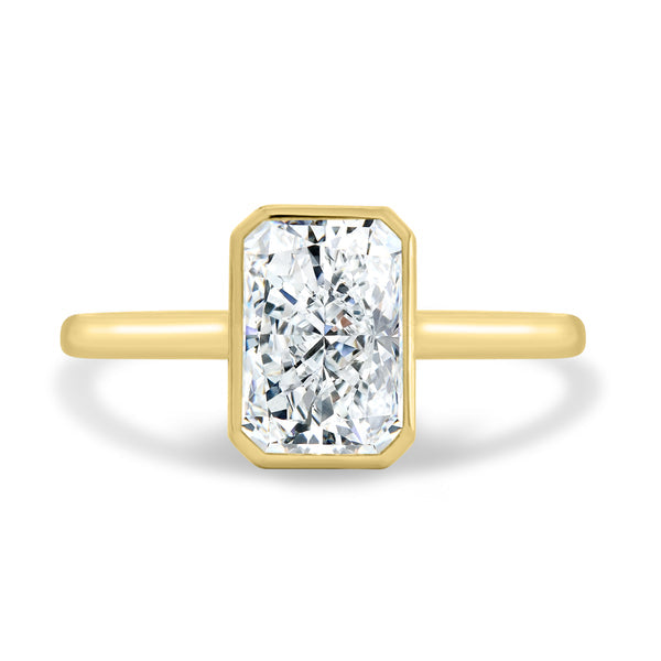 bezel set radiant lab grown diamond cathedral engagement ring 1.50 carat E VS1 USA