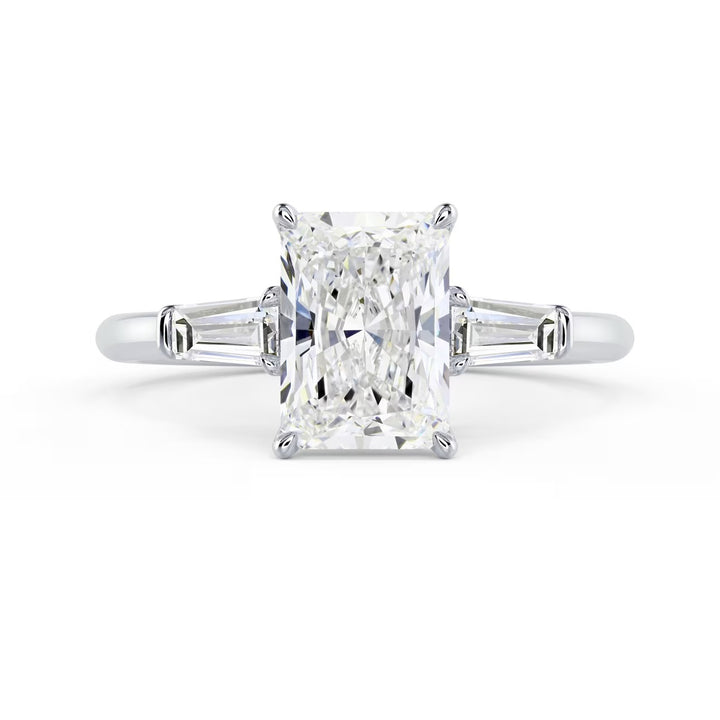 1.5 carat radiant cut three stone engagement ring E VS2 lab grown diamond
