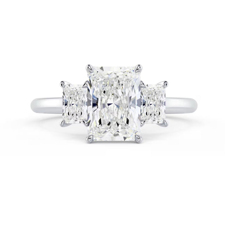 1.5 carat radiant three stone engagement ring E VS2 lab diamond