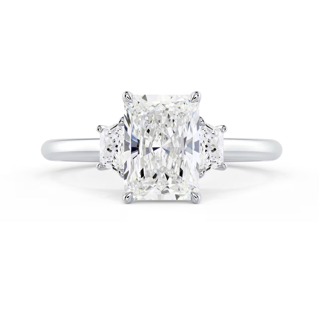 1.5 carat radiant three stone engagement ring E VS2 lab grown diamond