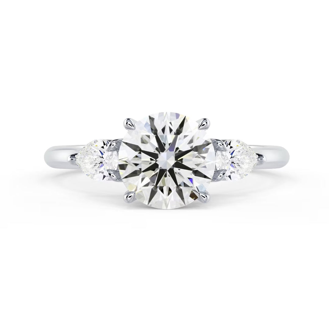 1.5 carat round three stone engagement ring lab grown diamond E VS2 USA