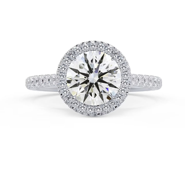 1.5 carat round lab grown diamond double halo pave engagement ring E VS1