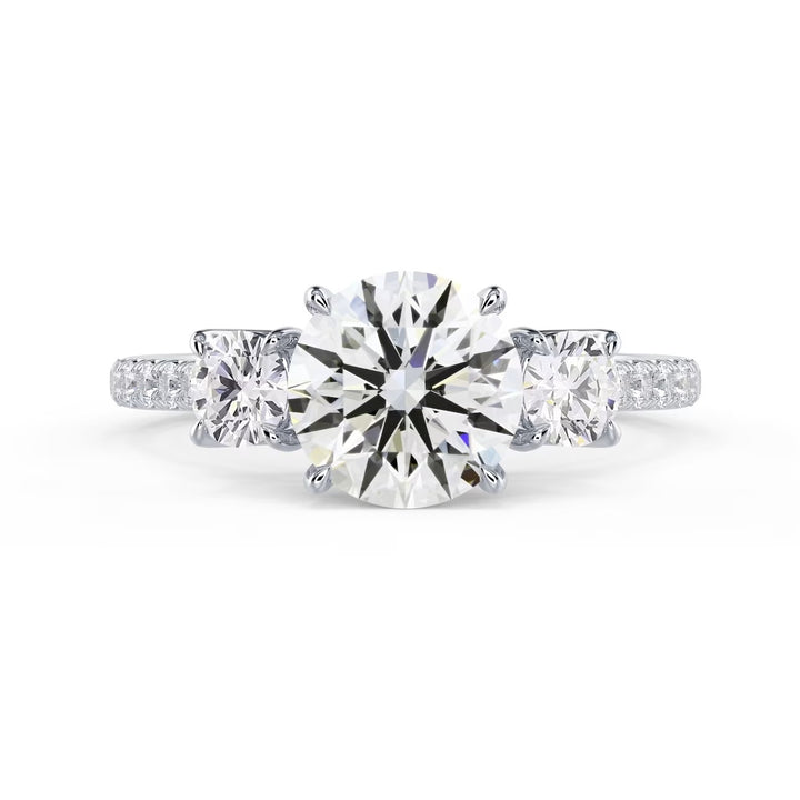 1.5 carat round three stone pavé engagement ring lab grown diamond E VS1 USA
