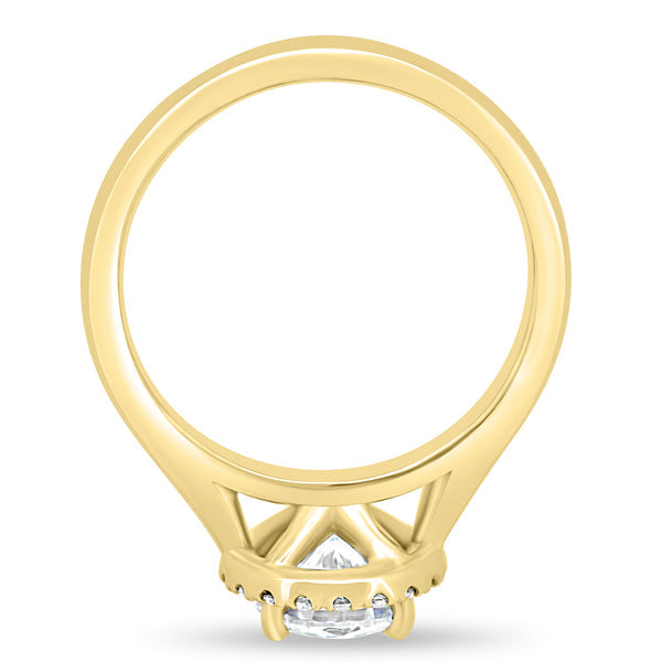 1.50 carat round lab grown diamond halo solitaire engagement ring crafted in polished gold with modern elegance