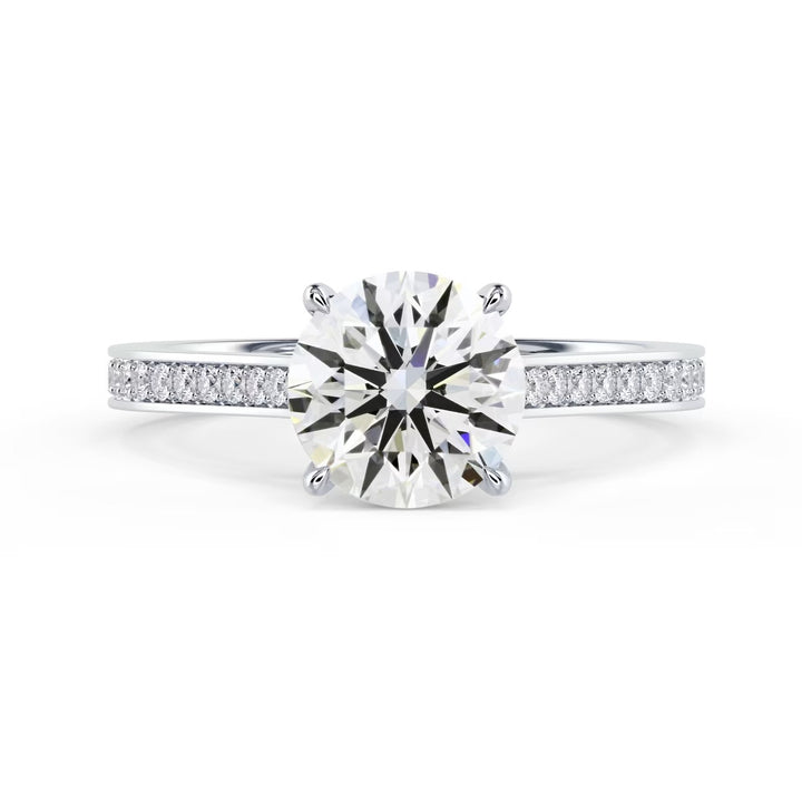 round cut lab grown diamond cathedral channel pave engagement ring 1.5 carat E VS1