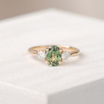 1.50ct Australian Light Green Oval Three Stone Engagement Ring