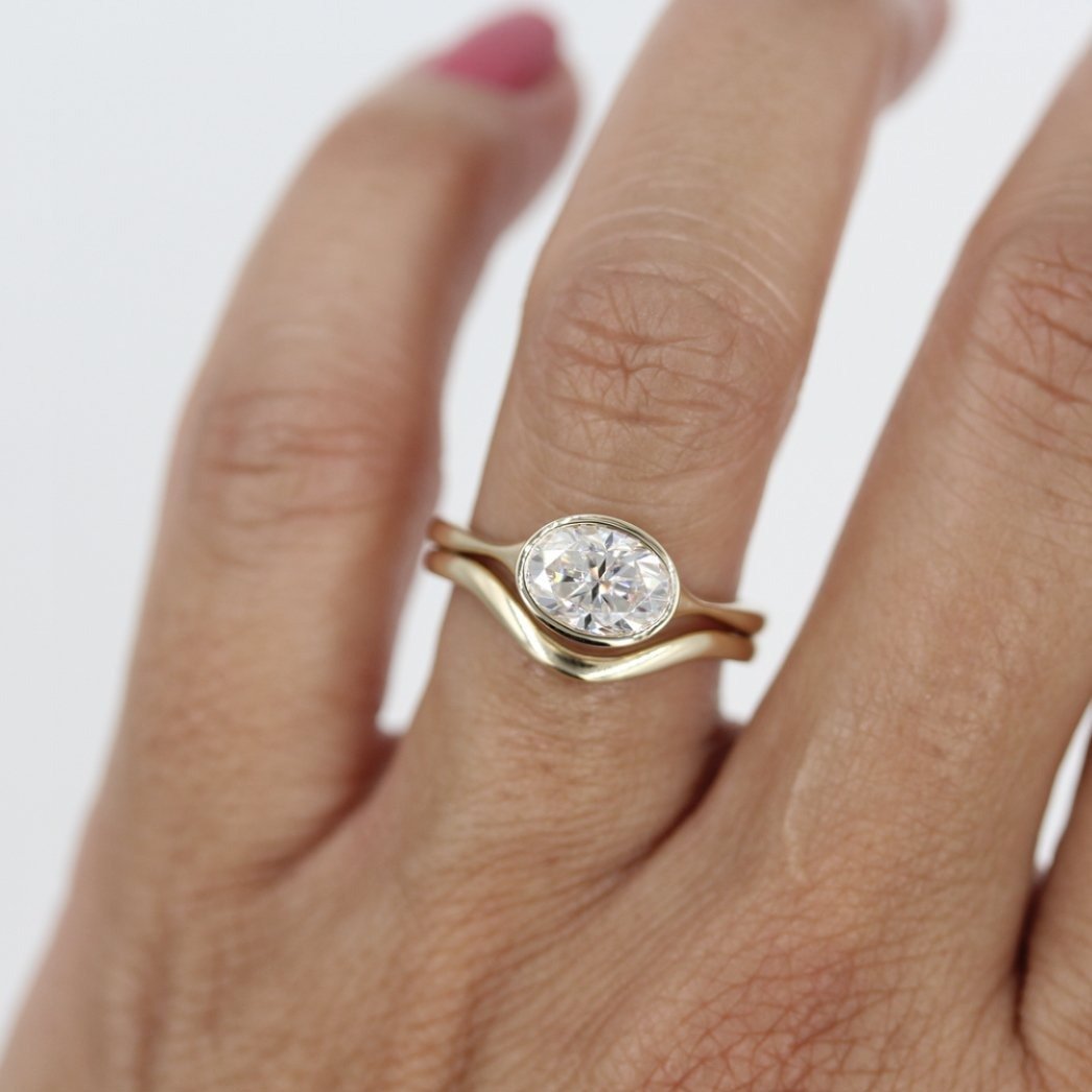Oval Bezel Set Lab Grown Diamond Engagement Ring