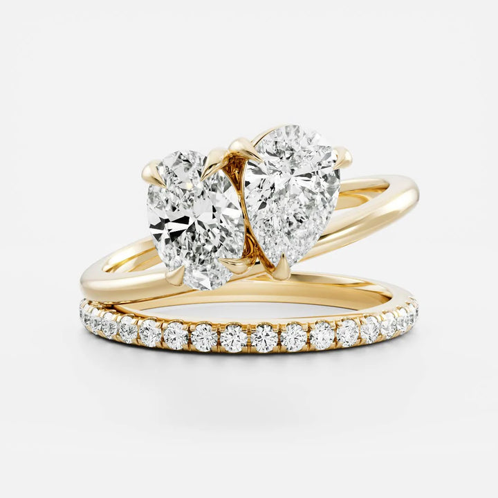 1.5 carat pear oval double band pavé engagement ring lab grown diamond USA