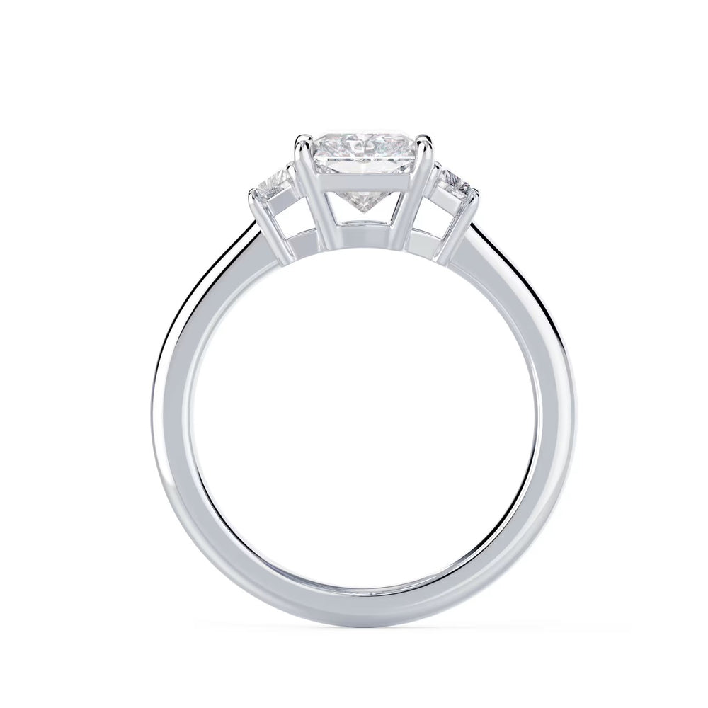 luxury radiant lab grown diamond three stone engagement ring