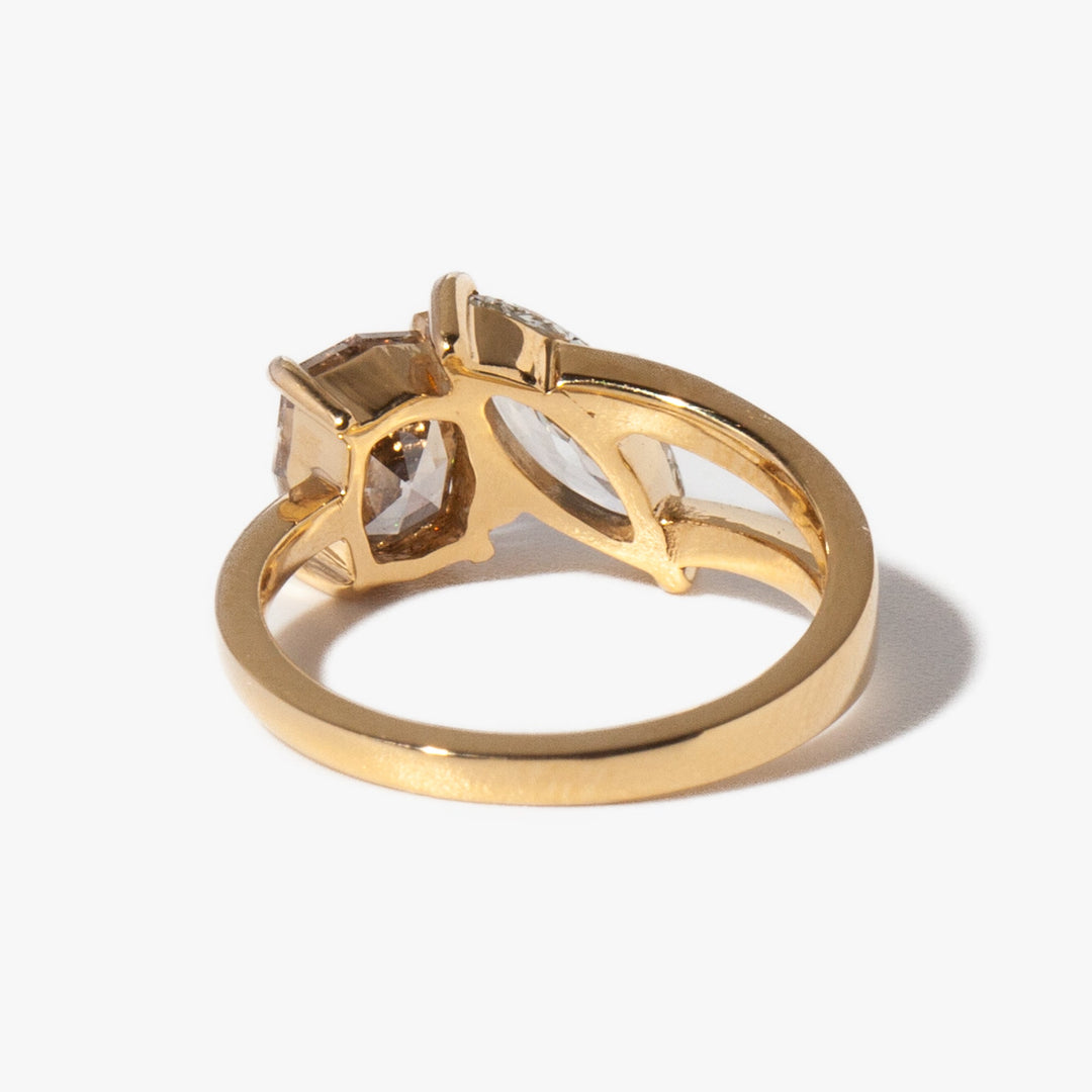 Professional jewelry photography of 1.5 carat step cut and marquise CVD lab grown diamond antique engagement ring