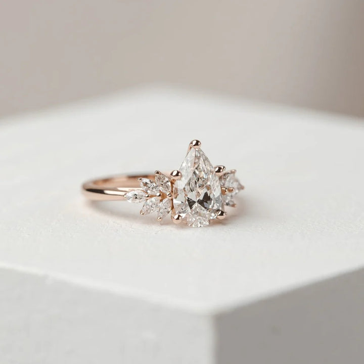 1.5CT Pear Cut Cluster Lab Grown Diamond Bridal Ring Set