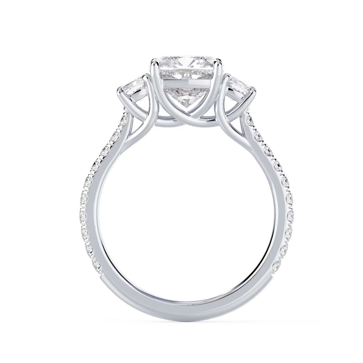 1.5ct elongated cushion E VS1 three stone pavé engagement ring USA