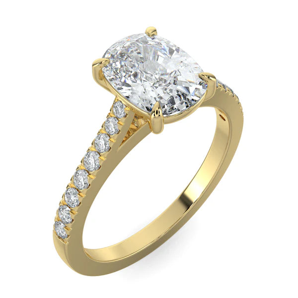 1.5ct elongated cushion E VS1 lab grown diamond cathedral pavé ring USA