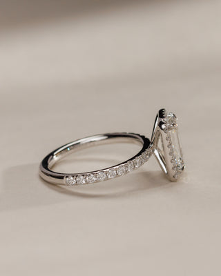 1.5ct emerald cut E VS2 halo pavé engagement ring USA
