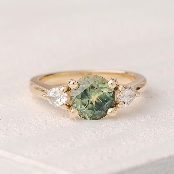 Round Three Stone Green Diamond Ring