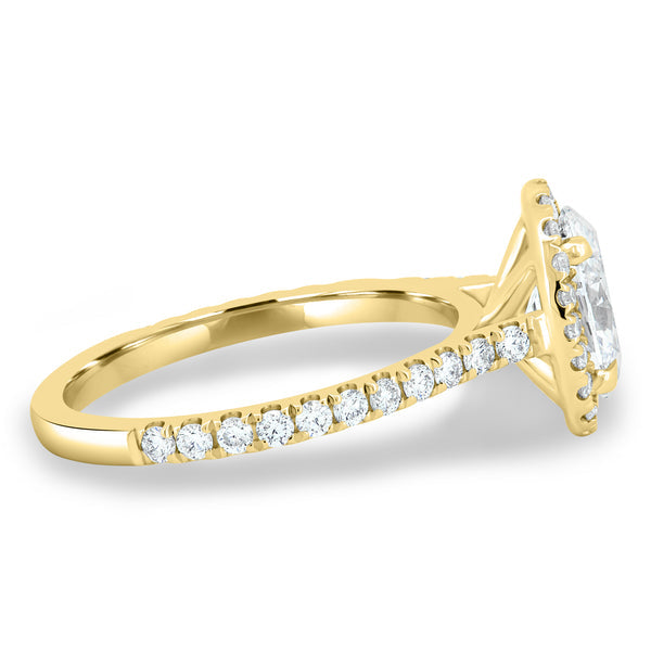 1.5ct oval E VS halo cathedral pavé engagement ring USA