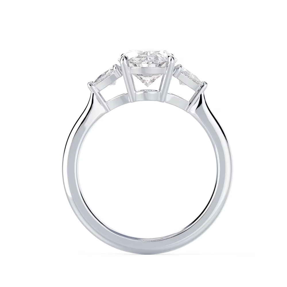 1.5ct oval E VS1 lab grown diamond three stone engagement ring USA