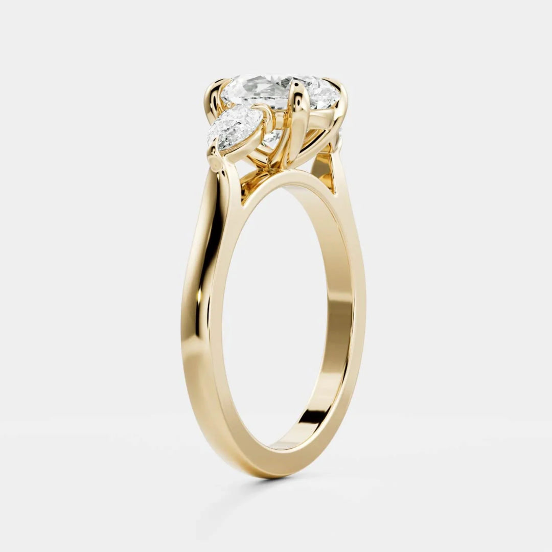 1.5ct oval IGI lab grown diamond three stone engagement ring USA