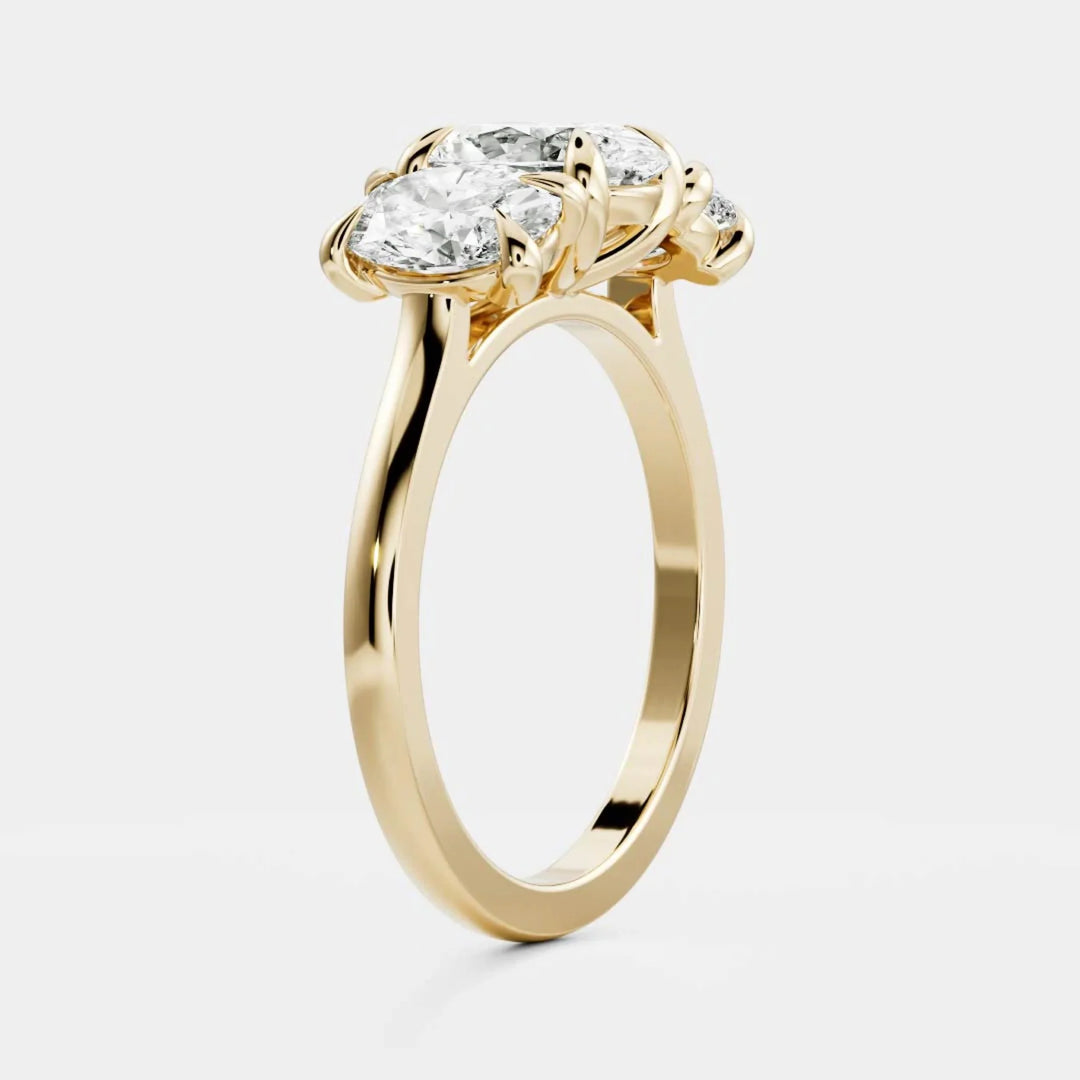 1.5ct oval lab grown diamond three stone engagement ring USA