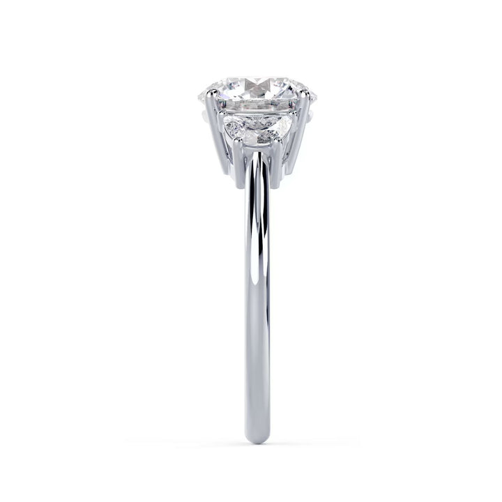 1.5ct round E VS2 lab grown diamond three stone engagement ring USA