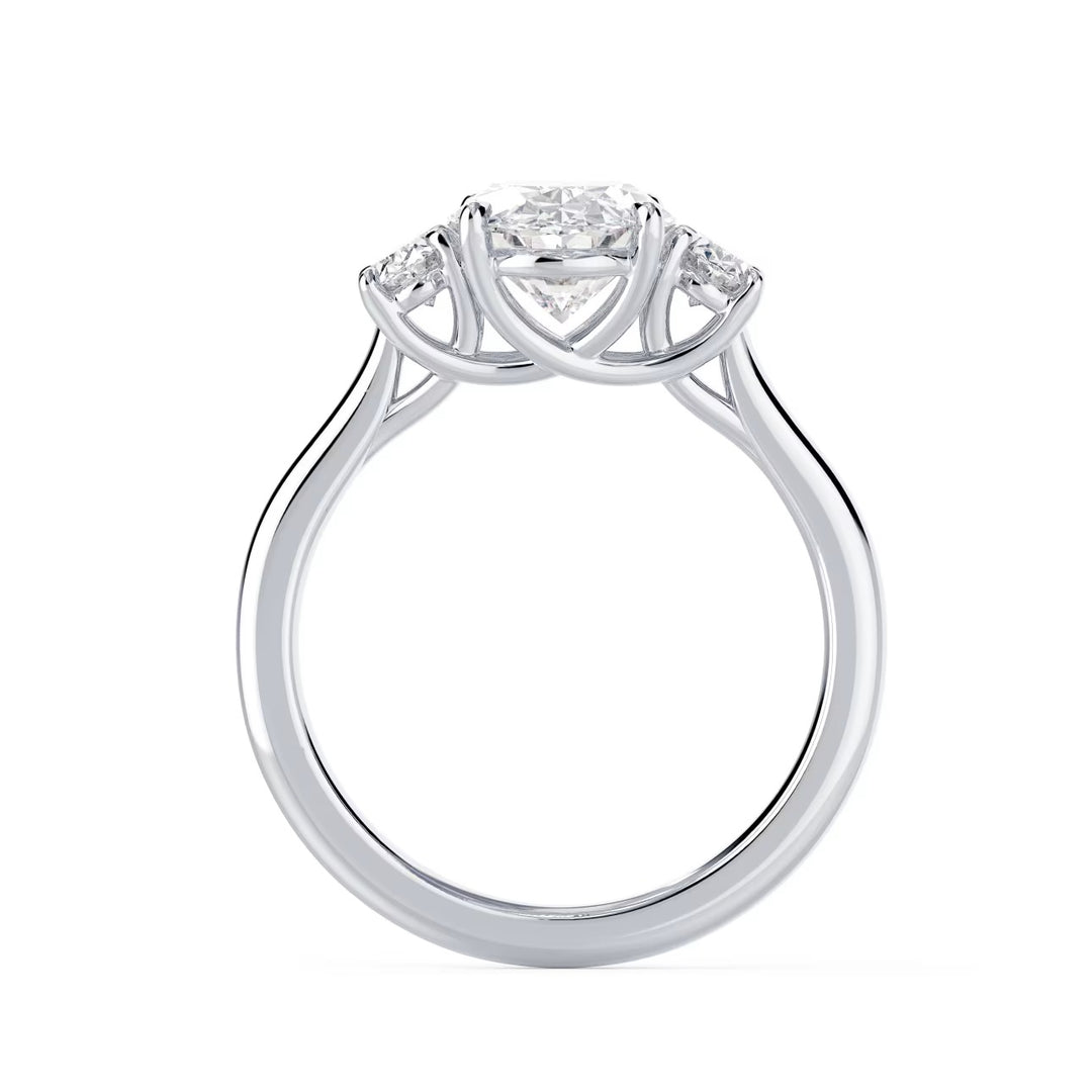 1.5ct oval E VS2 lab grown diamond three stone engagement ring USA