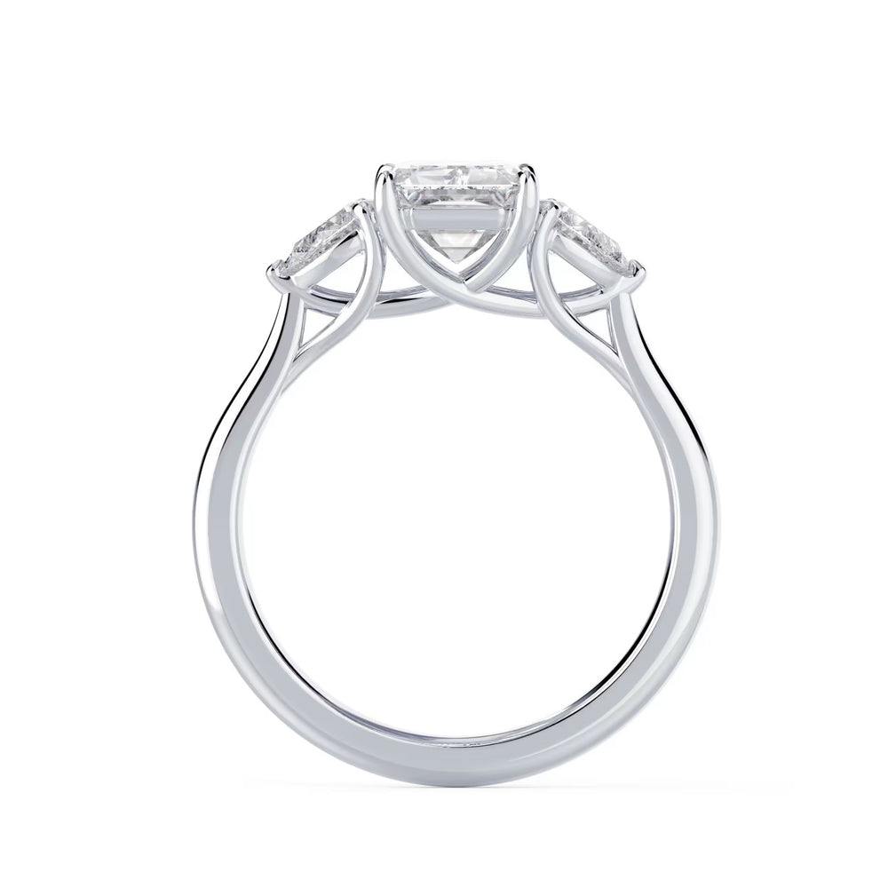 1.50ct emerald cut lab grown diamond three stone engagement ring E VS2