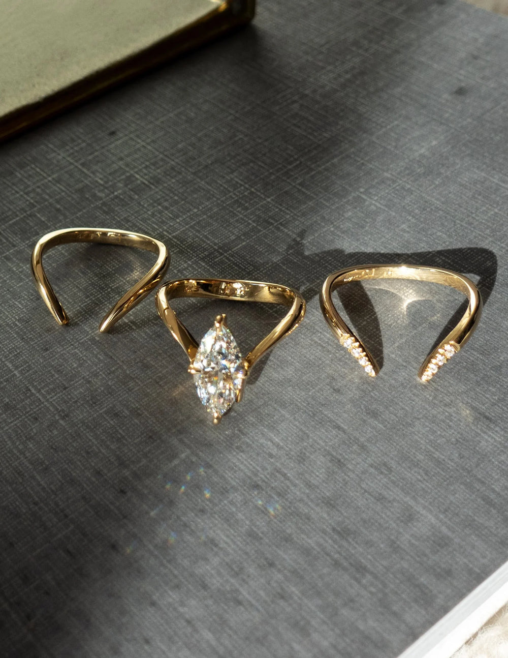 Marquise lab diamond engagement ring set